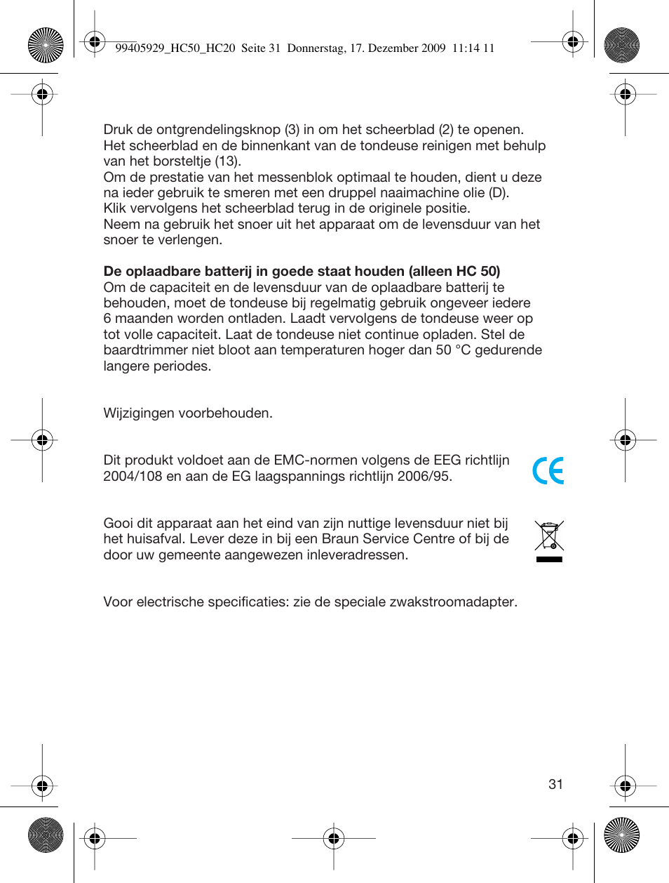 Braun HC50 Hair Clipper Hair Perfect User Manual | Page 31 / 62
