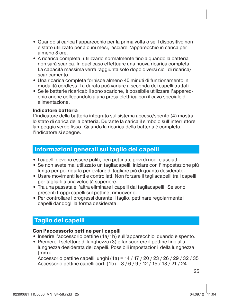Informazioni generali sul taglio dei capelli, Taglio dei capelli | Braun HC3050 Hair Clipper, Series 3, Series 5 User Manual | Page 25 / 55
