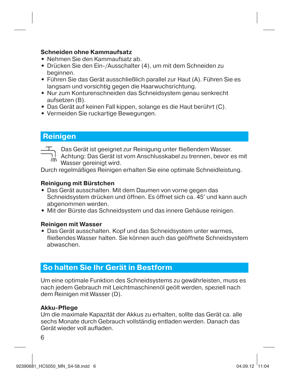 Reinigen, So halten sie ihr gerät in bestform | Braun HC3050 Hair Clipper, Series 3, Series 5 User Manual | Page 6 / 55