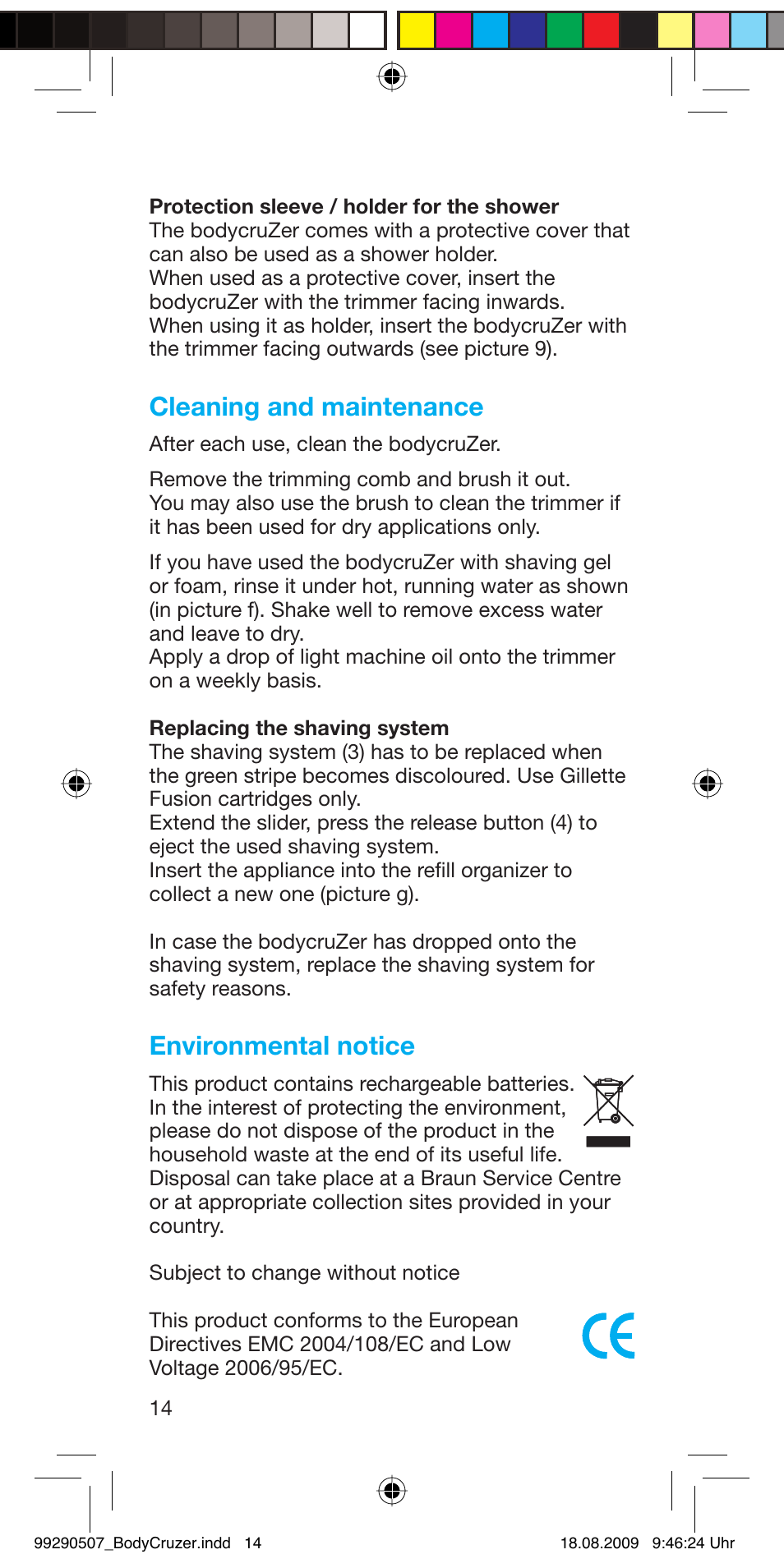 Cleaning and maintenance, Environmental notice | Braun B35 BodyCruzer User Manual | Page 13 / 70