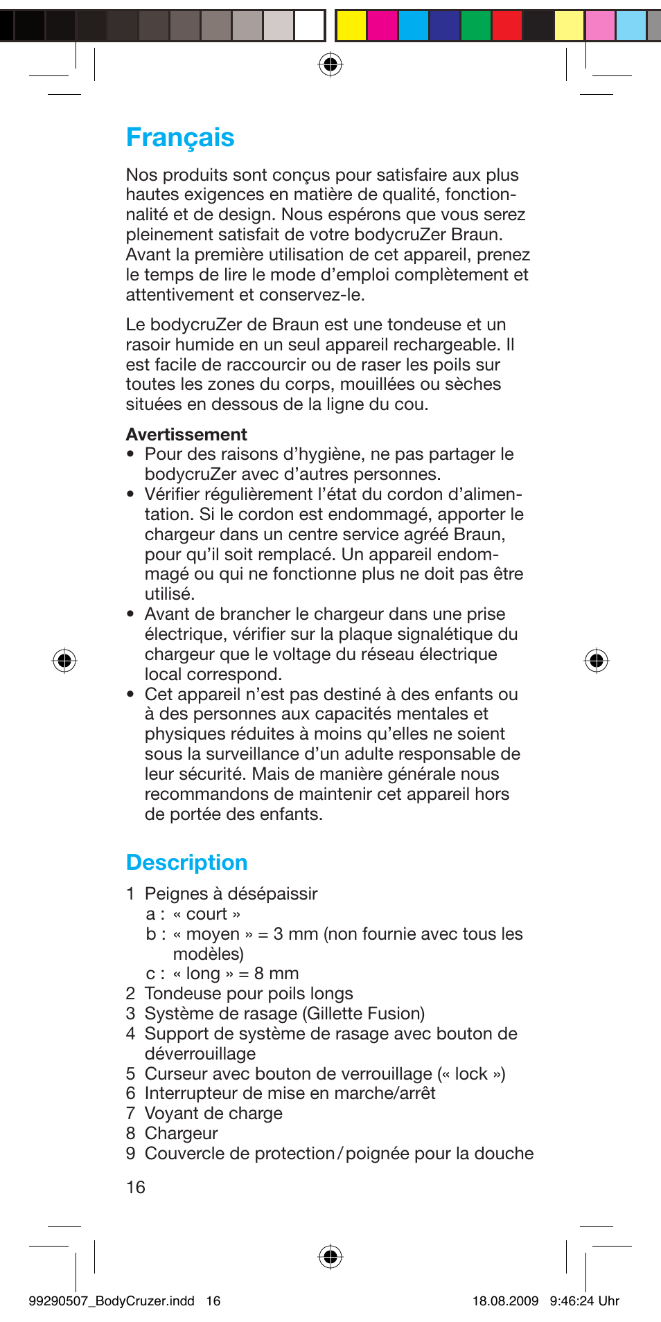 Français, Description | Braun B35 BodyCruzer User Manual | Page 15 / 70