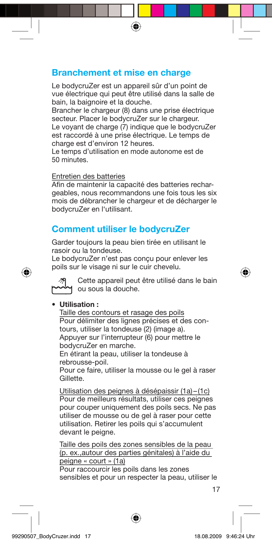 Branchement et mise en charge, Comment utiliser le bodycruzer | Braun B35 BodyCruzer User Manual | Page 16 / 70