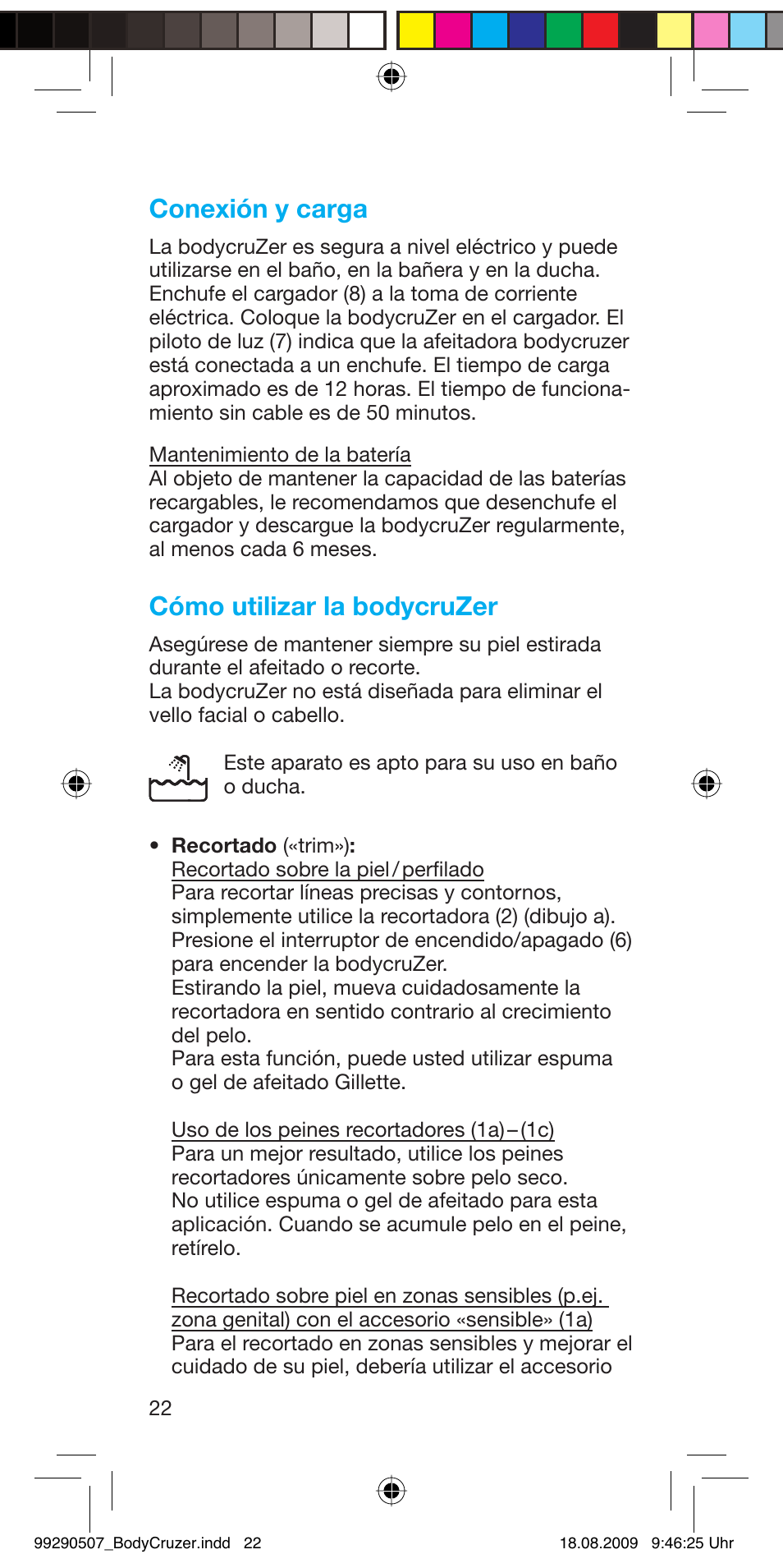 Conexión y carga, Cómo utilizar la bodycruzer | Braun B35 BodyCruzer User Manual | Page 21 / 70