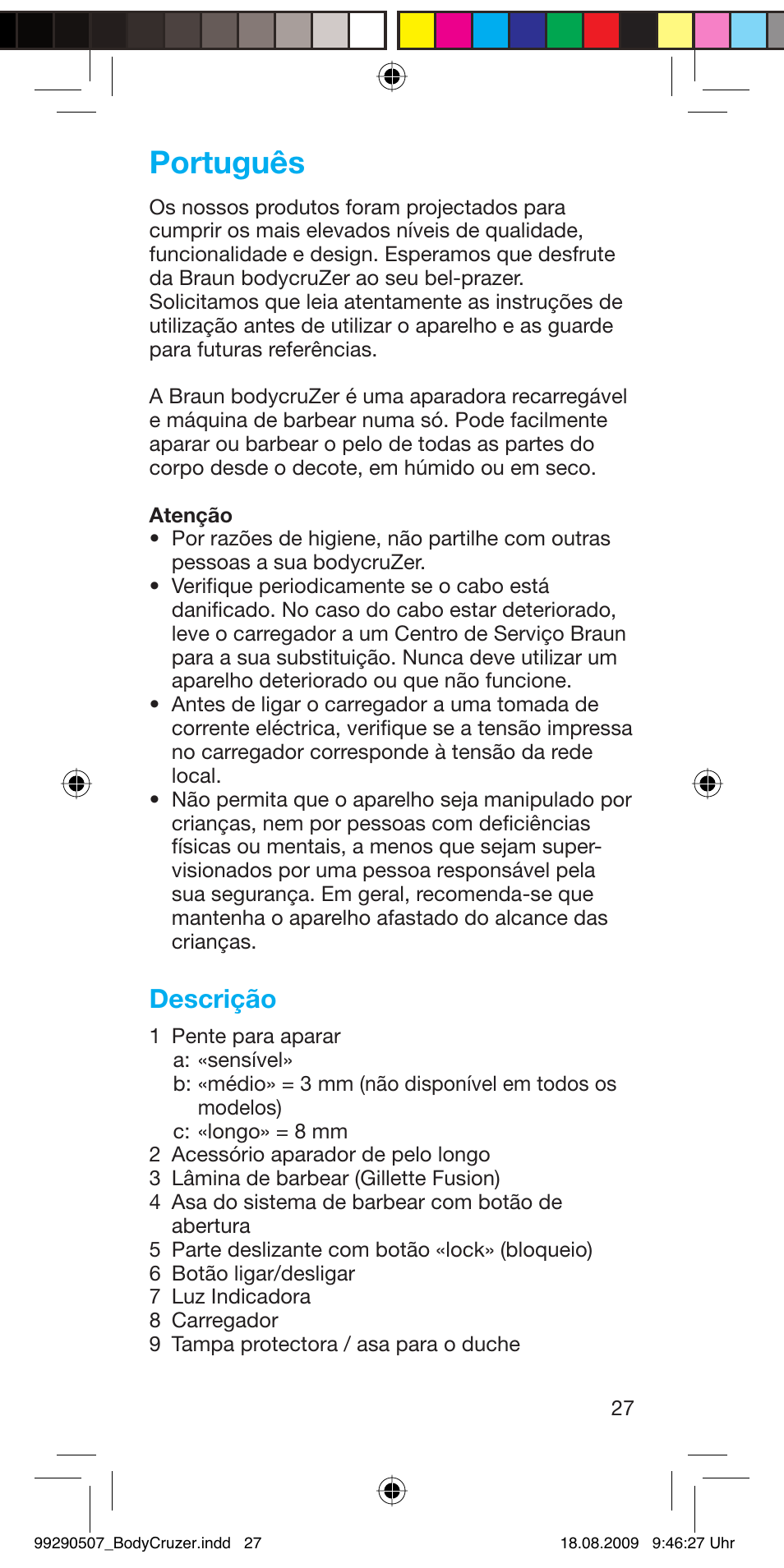 Português, Descrição | Braun B35 BodyCruzer User Manual | Page 26 / 70