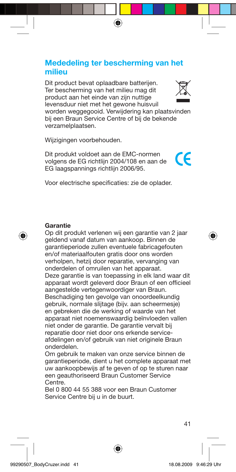 Mededeling ter bescherming van het milieu | Braun B35 BodyCruzer User Manual | Page 40 / 70