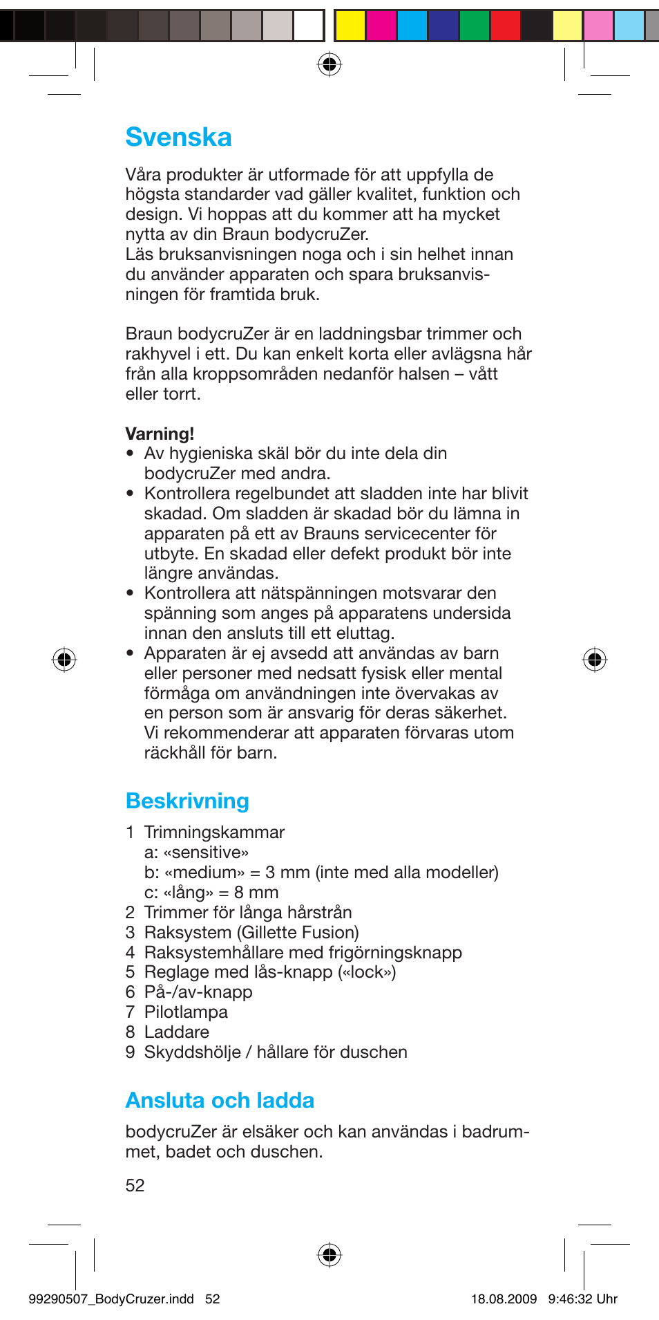 Svenska, Beskrivning, Ansluta och ladda | Braun B35 BodyCruzer User Manual | Page 51 / 70