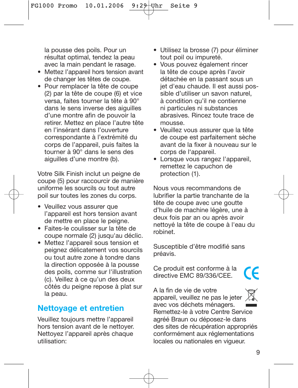 Nettoyage et entretien | Braun SilkFinish FG 1000 User Manual | Page 9 / 50