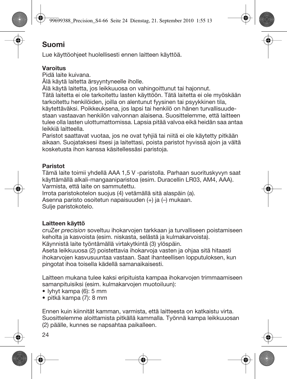 Suomi | Braun CruZer6 Precision User Manual | Page 24 / 64