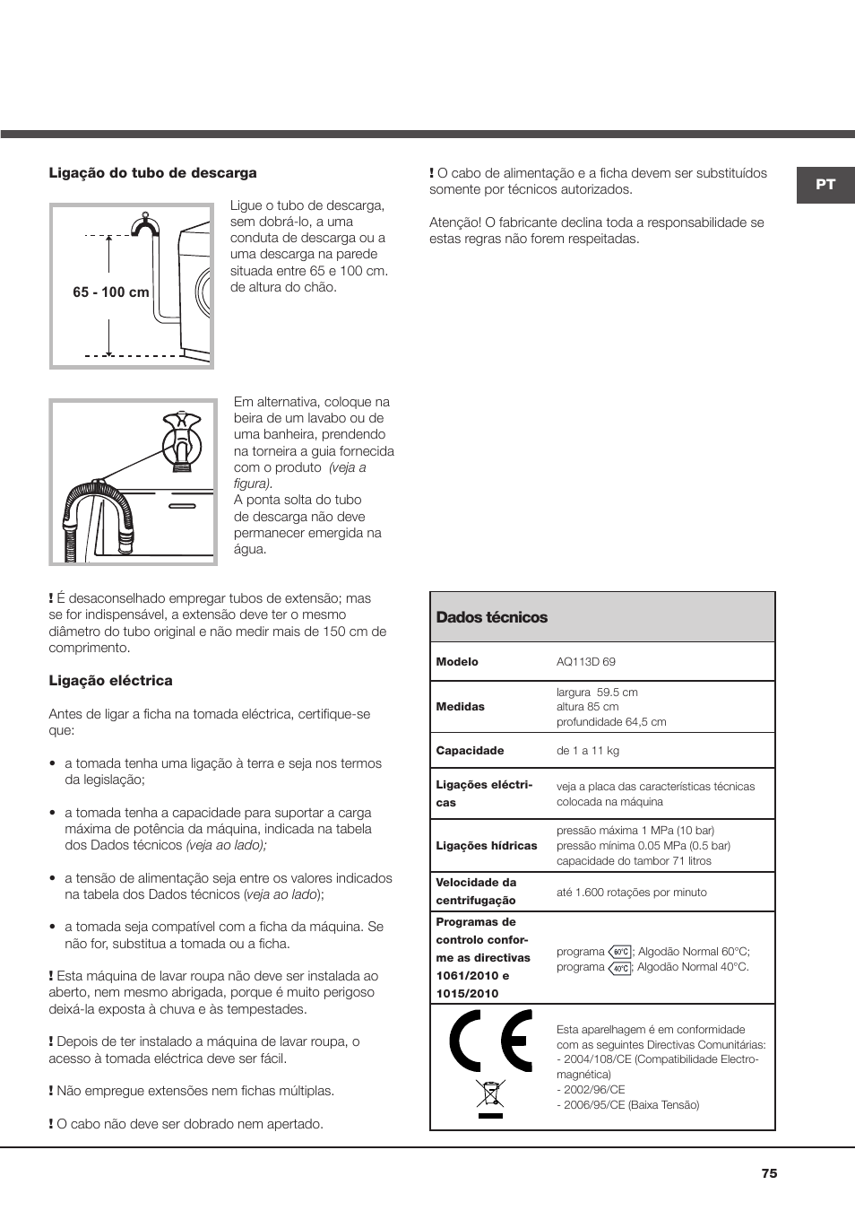 Hotpoint Ariston AQ113D 69 User Manual | Page 75 / 84