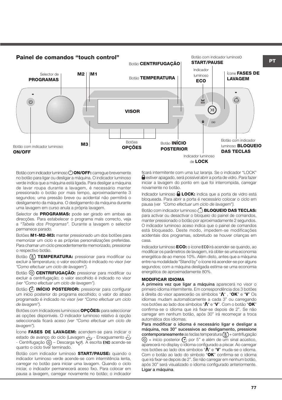 Painel de comandos “touch control | Hotpoint Ariston AQ113D 69 User Manual | Page 77 / 84