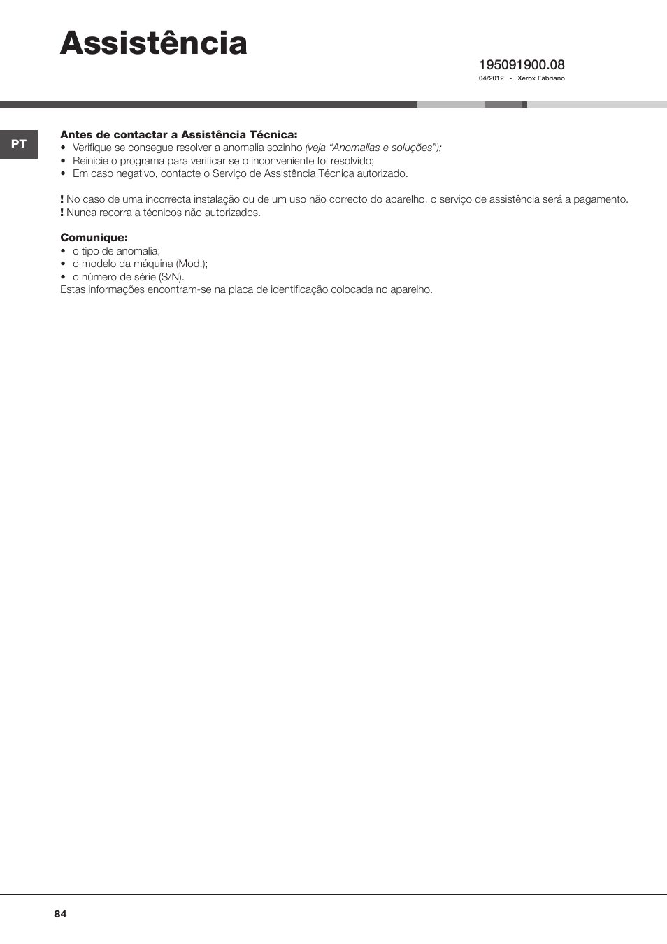 Assistência | Hotpoint Ariston AQ113D 69 User Manual | Page 84 / 84