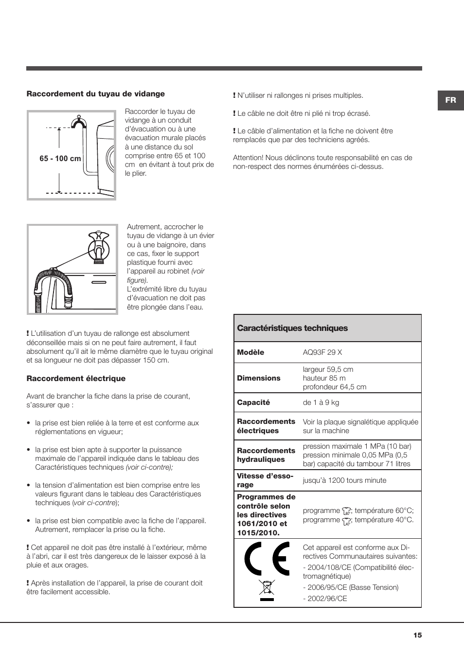 Hotpoint Ariston Aqualtis AQ93F 29X User Manual | Page 15 / 60