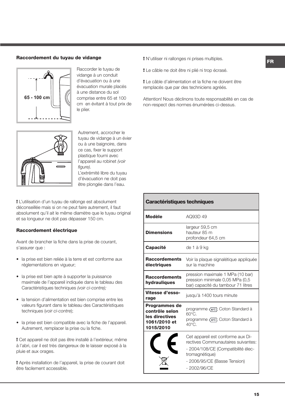 Hotpoint Ariston Aqualtis AQ93D 49 User Manual | Page 15 / 72