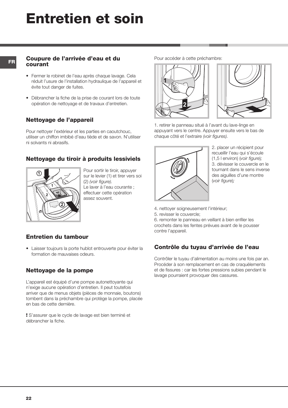 Entretien et soin | Hotpoint Ariston Aqualtis AQ93D 49 User Manual | Page 22 / 72