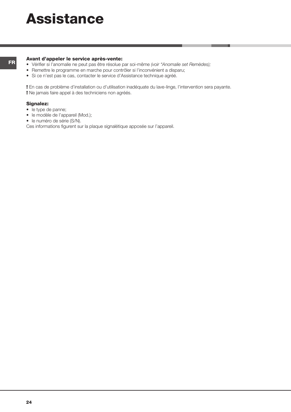 Assistance | Hotpoint Ariston Aqualtis AQ93D 49 User Manual | Page 24 / 72