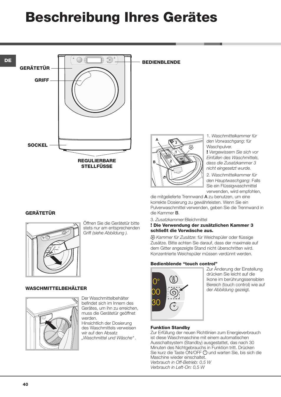 Beschreibung ihres gerätes | Hotpoint Ariston Aqualtis AQ93D 49 User Manual | Page 40 / 72