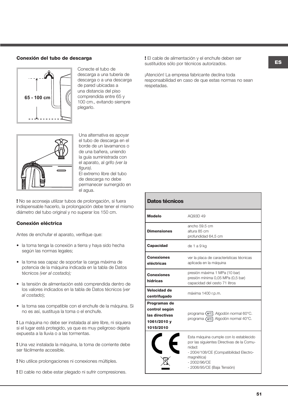 Hotpoint Ariston Aqualtis AQ93D 49 User Manual | Page 51 / 72