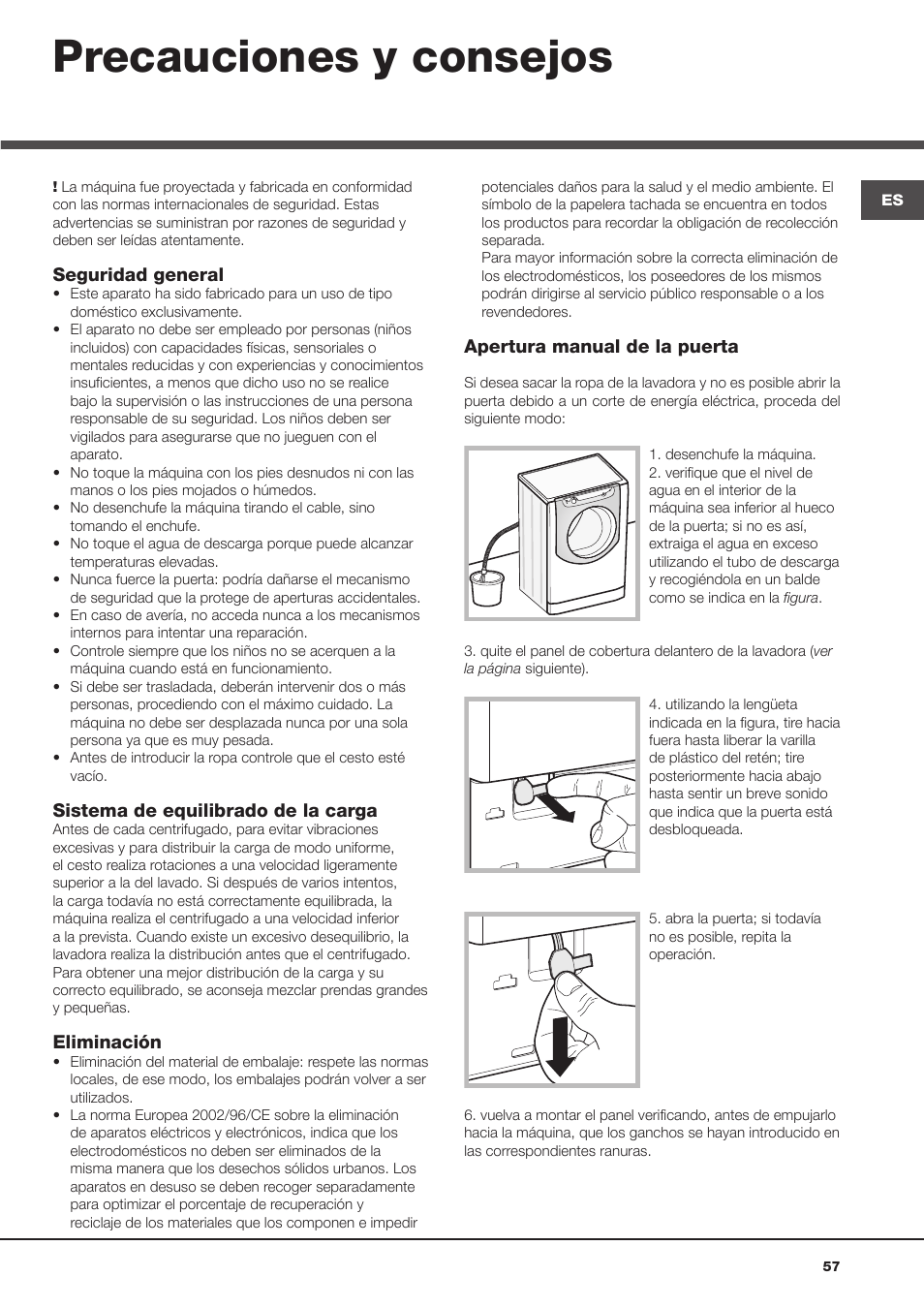 Precauciones y consejos | Hotpoint Ariston Aqualtis AQ93D 49 User Manual | Page 57 / 72