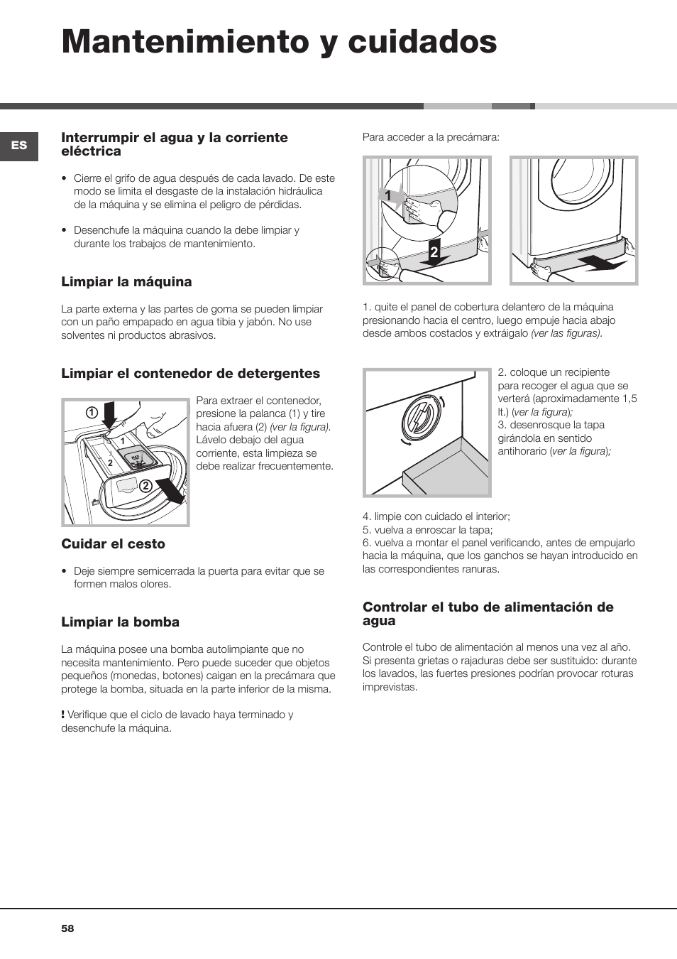 Mantenimiento y cuidados | Hotpoint Ariston Aqualtis AQ93D 49 User Manual | Page 58 / 72