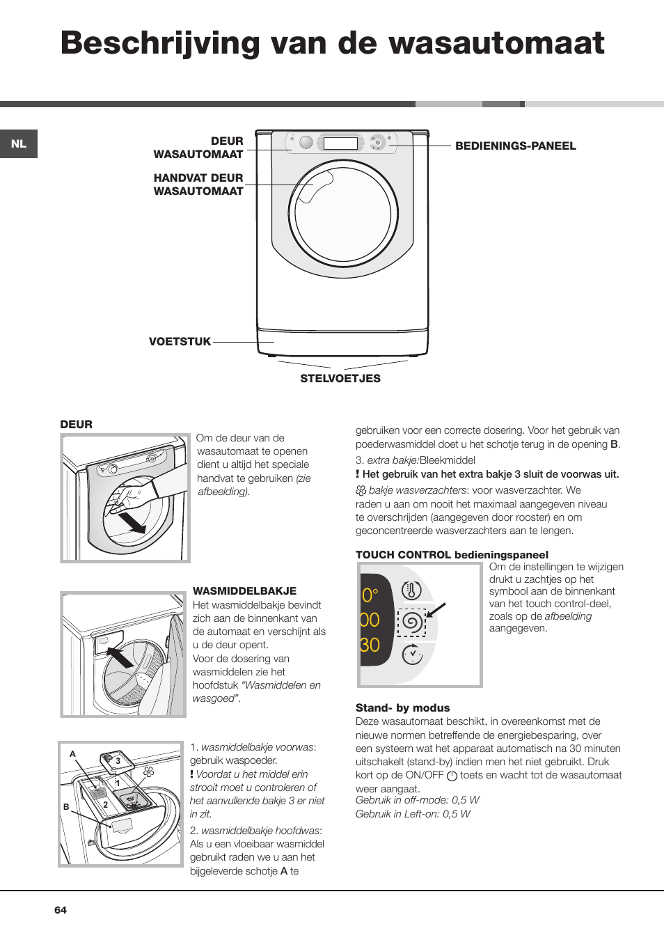 Beschrijving van de wasautomaat | Hotpoint Ariston Aqualtis AQ93D 49 User Manual | Page 64 / 72