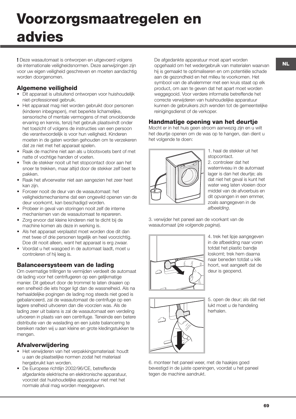 Voorzorgsmaatregelen en advies | Hotpoint Ariston Aqualtis AQ93D 49 User Manual | Page 69 / 72