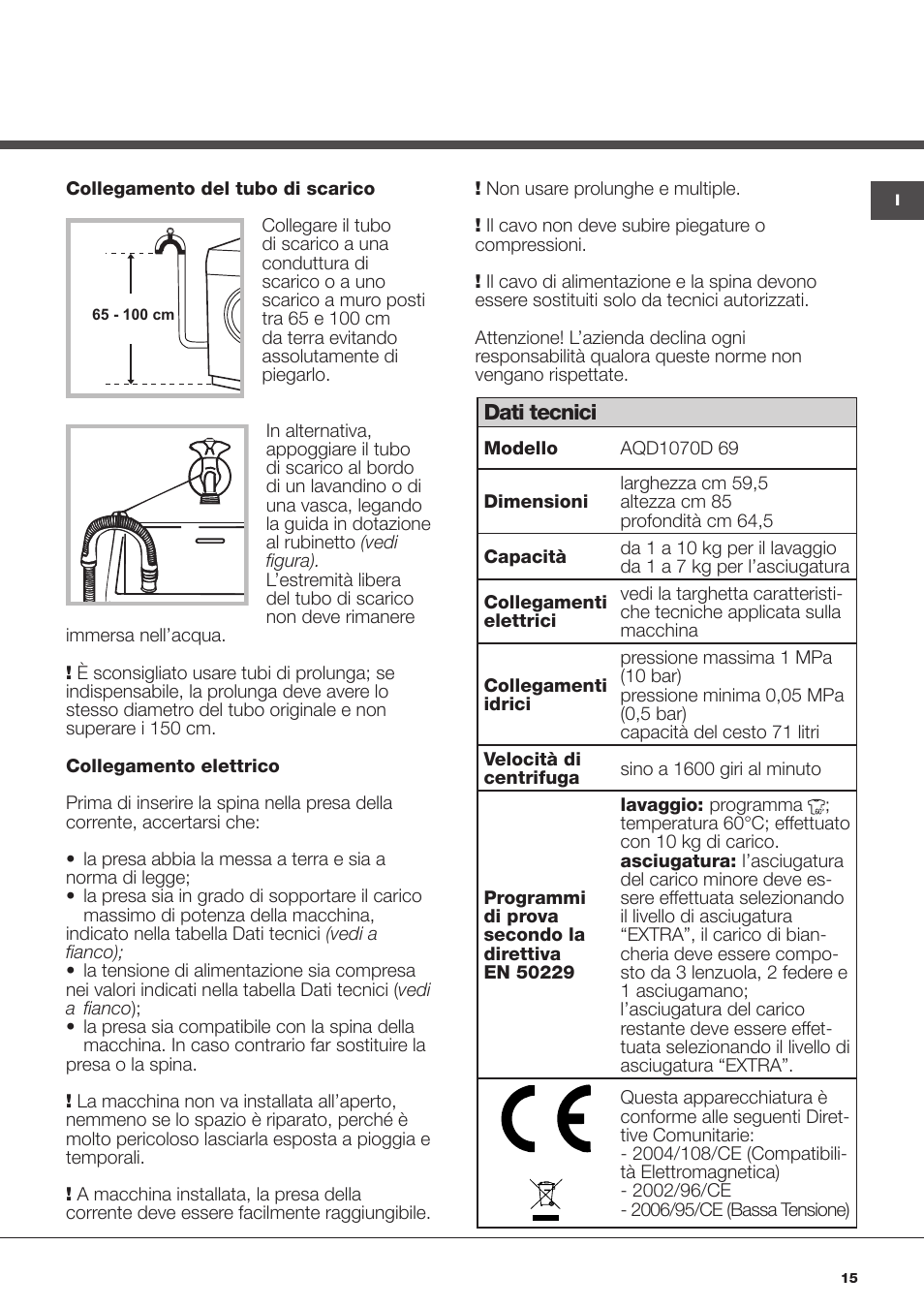 Hotpoint Ariston AQD1070D 69 User Manual | Page 15 / 60