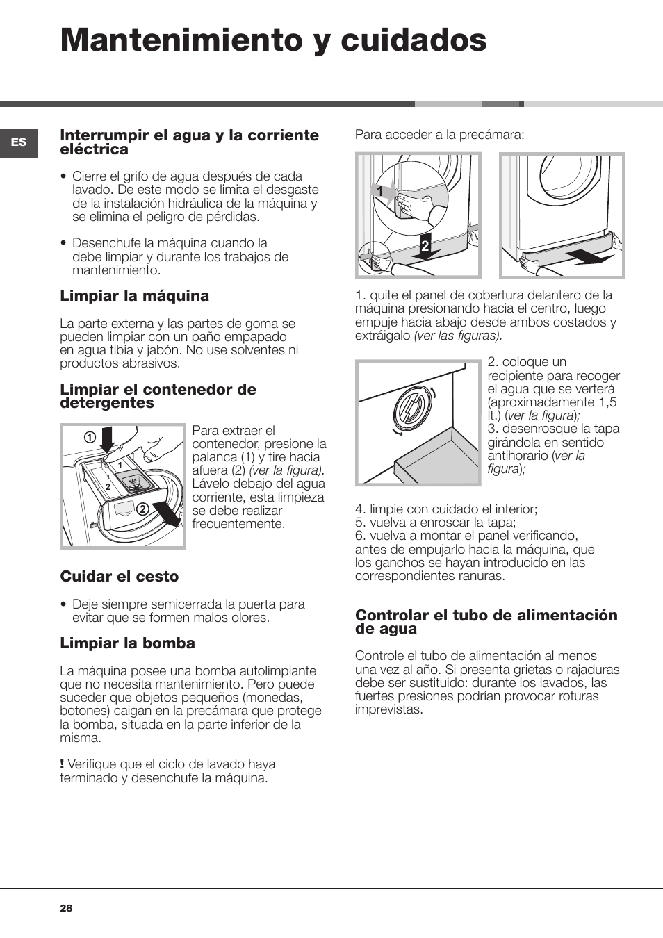 Mantenimiento y cuidados | Hotpoint Ariston AQD1070D 69 User Manual | Page 28 / 60