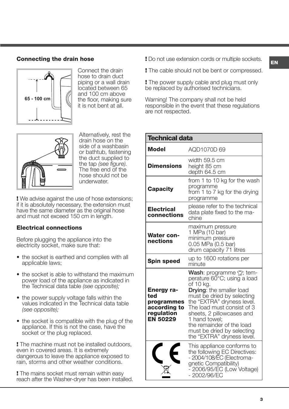 Hotpoint Ariston AQD1070D 69 User Manual | Page 3 / 60