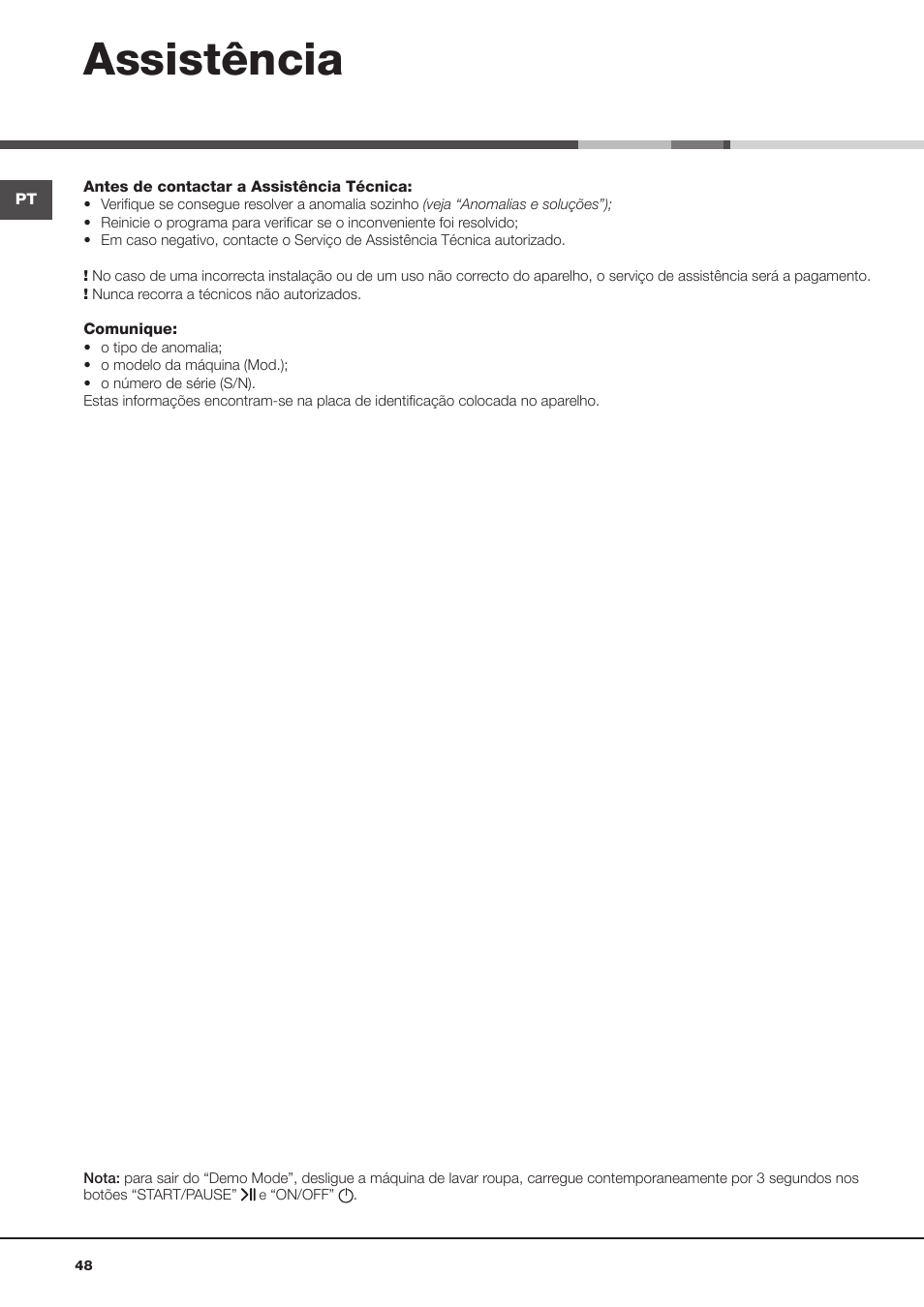 Assistência | Hotpoint Ariston AQD1070D 69 User Manual | Page 48 / 60