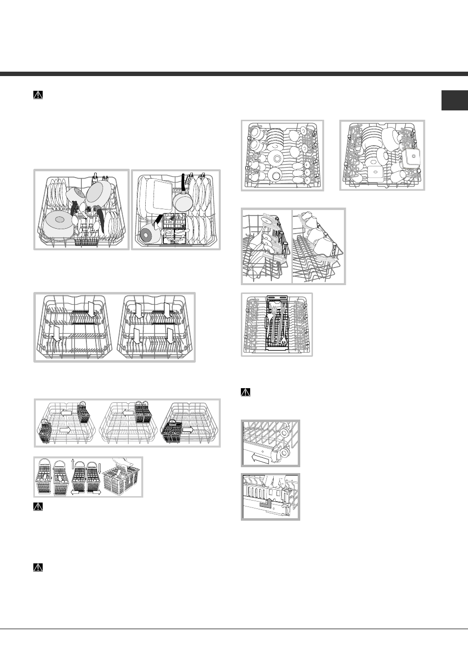 Het laden van de rekken, Onderrek en bestekkorf, Bovenrek | Hotpoint Ariston LFTA+ H2141 HX User Manual | Page 53 / 84