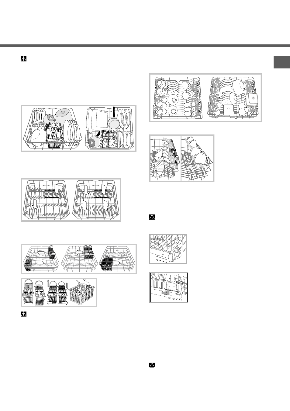 Cargar los cestos, Cesto inferior y cesto para cubiertos, Cesto superior | Hotpoint Ariston LFTA+ 2164 A-HA.R User Manual | Page 65 / 84