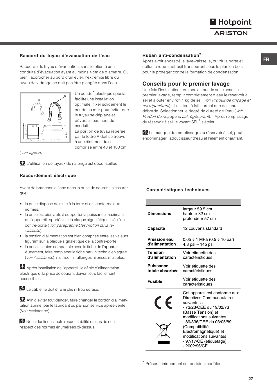 Conseils pour le premier lavage | Hotpoint Ariston LFT 216 User Manual | Page 27 / 84