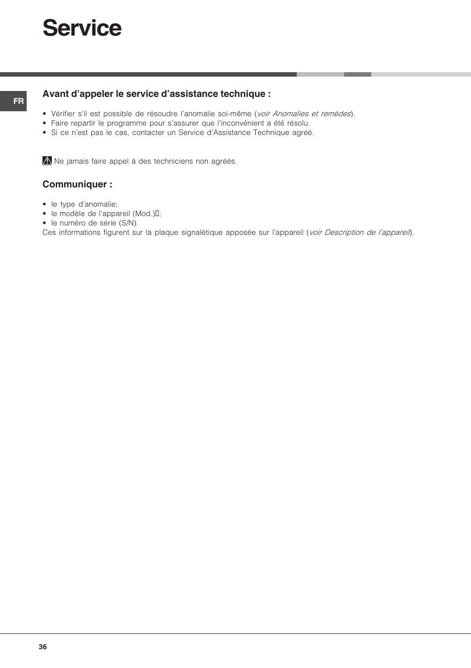 Service | Hotpoint Ariston LFT 216 User Manual | Page 36 / 84