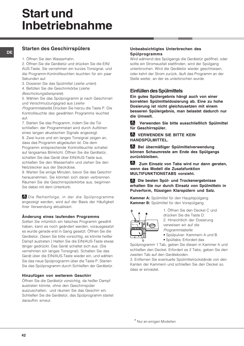 Start und inbetriebnahme | Hotpoint Ariston LFT 216 User Manual | Page 42 / 84