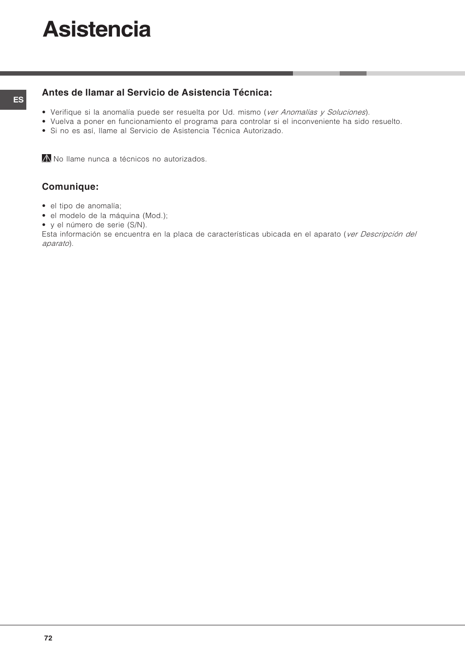 Asistencia | Hotpoint Ariston LFT 216 User Manual | Page 72 / 84