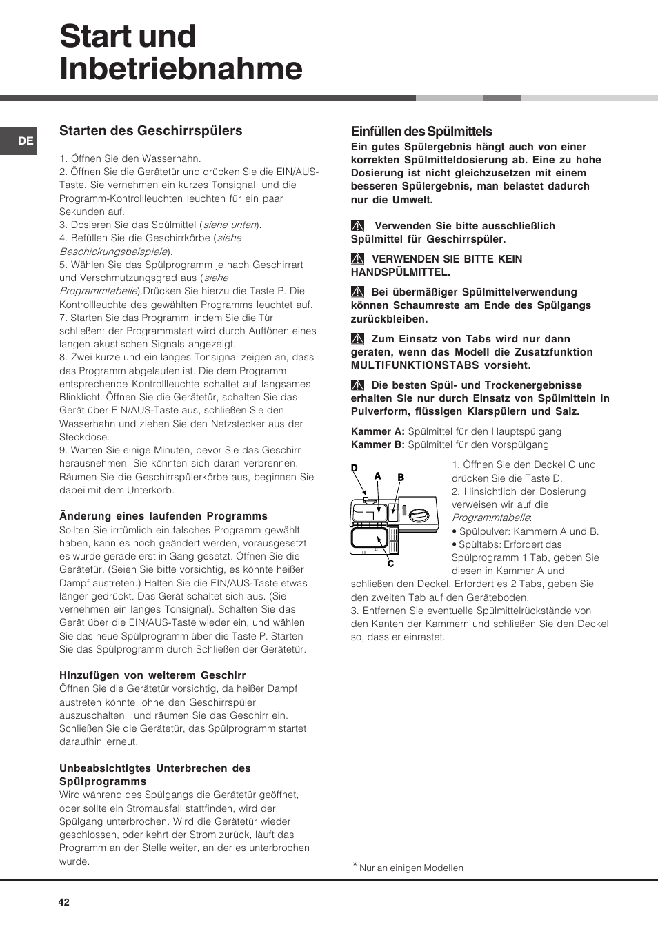 Start und inbetriebnahme | Hotpoint Ariston LST 116 HA User Manual | Page 42 / 84