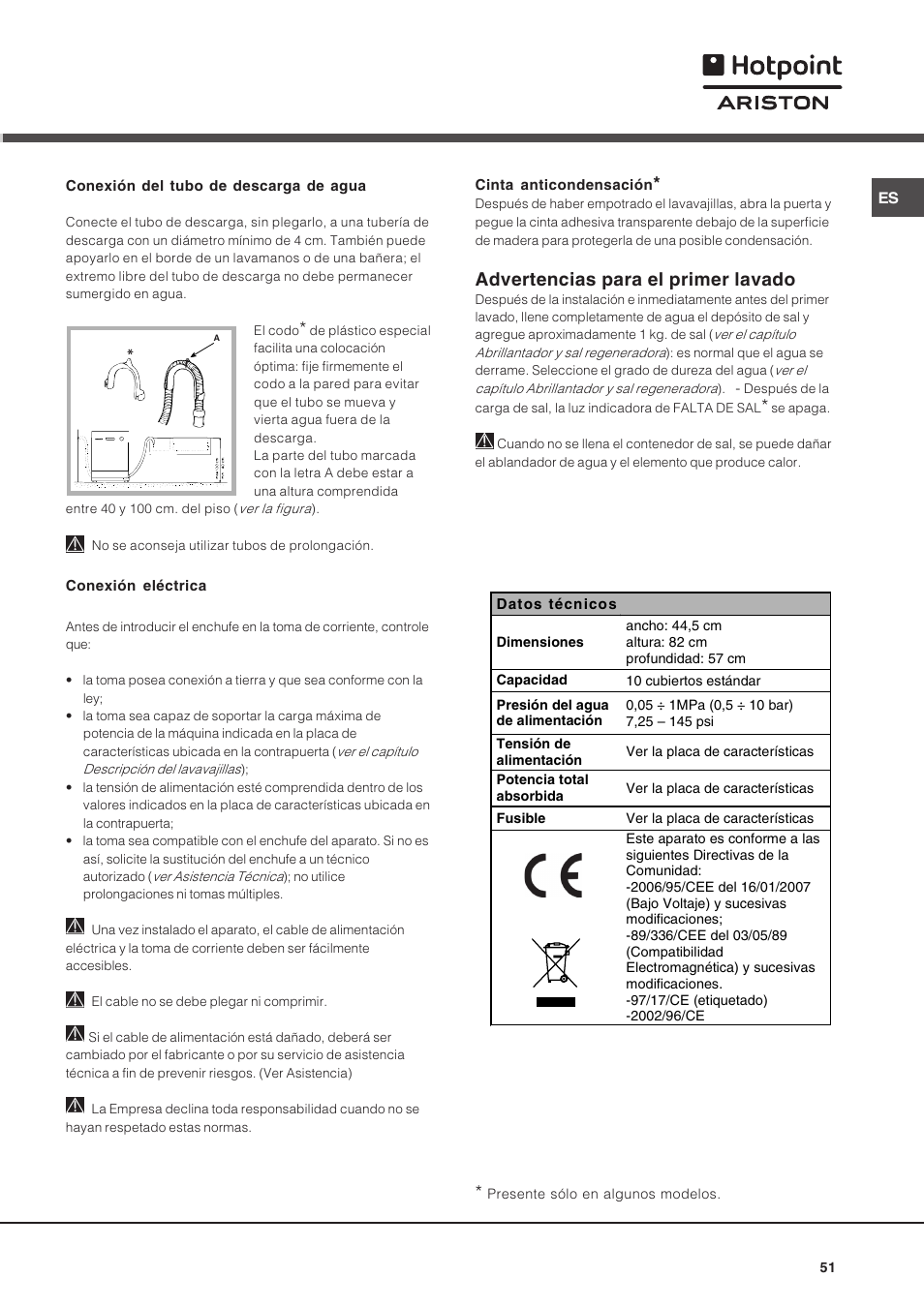 Advertencias para el primer lavado | Hotpoint Ariston LST 116 HA User Manual | Page 51 / 84