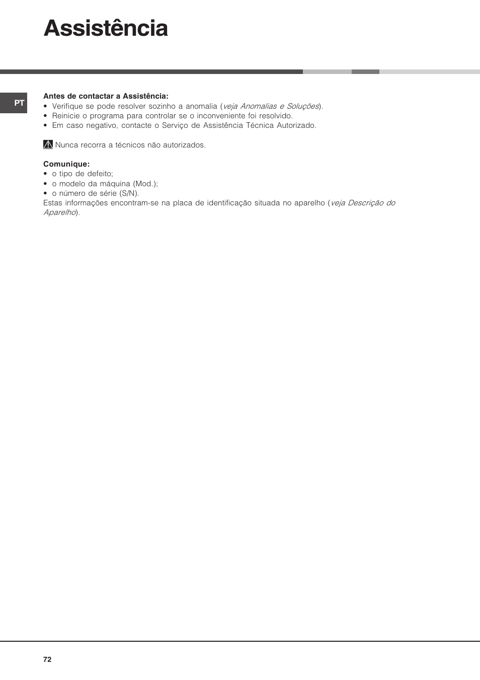 Assistência | Hotpoint Ariston LST 116 HA User Manual | Page 72 / 84