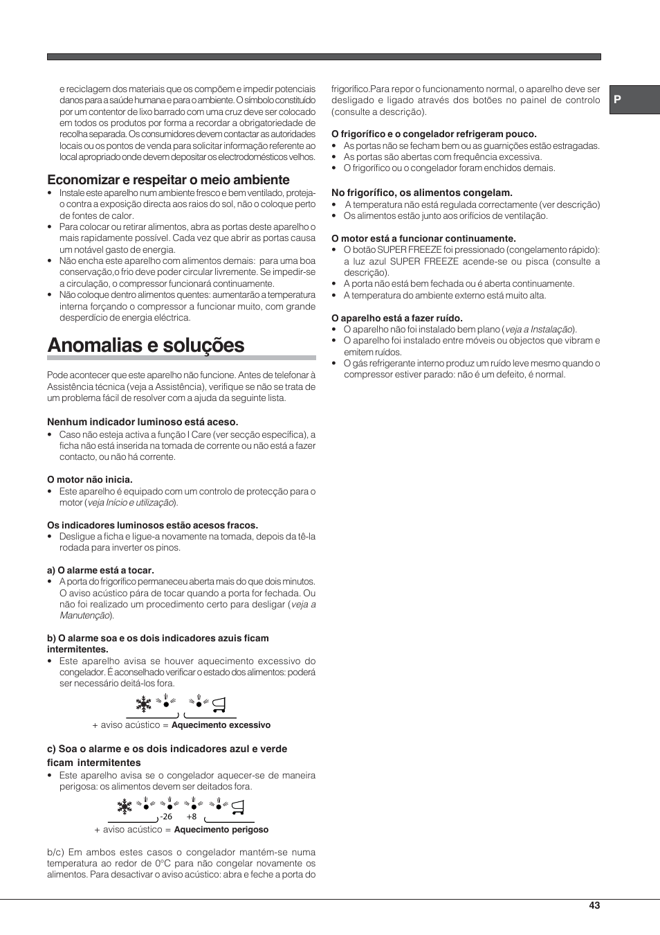 Anomalias e soluções, Economizar e respeitar o meio ambiente | Hotpoint Ariston E4D xx xx User Manual | Page 43 / 52
