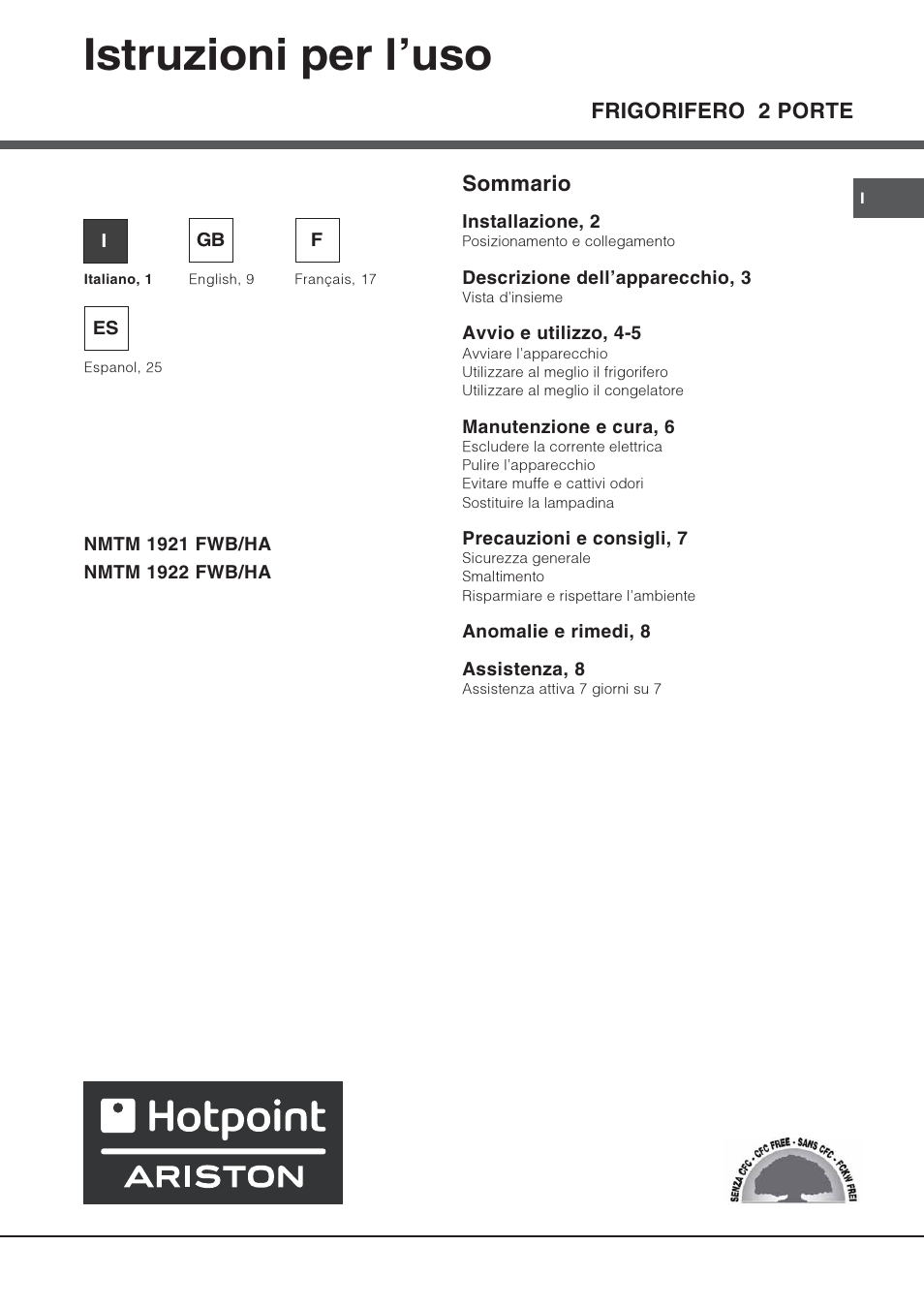 Hotpoint Ariston Doble puerta NMTM 1921 FWB-HA User Manual | 32 pages