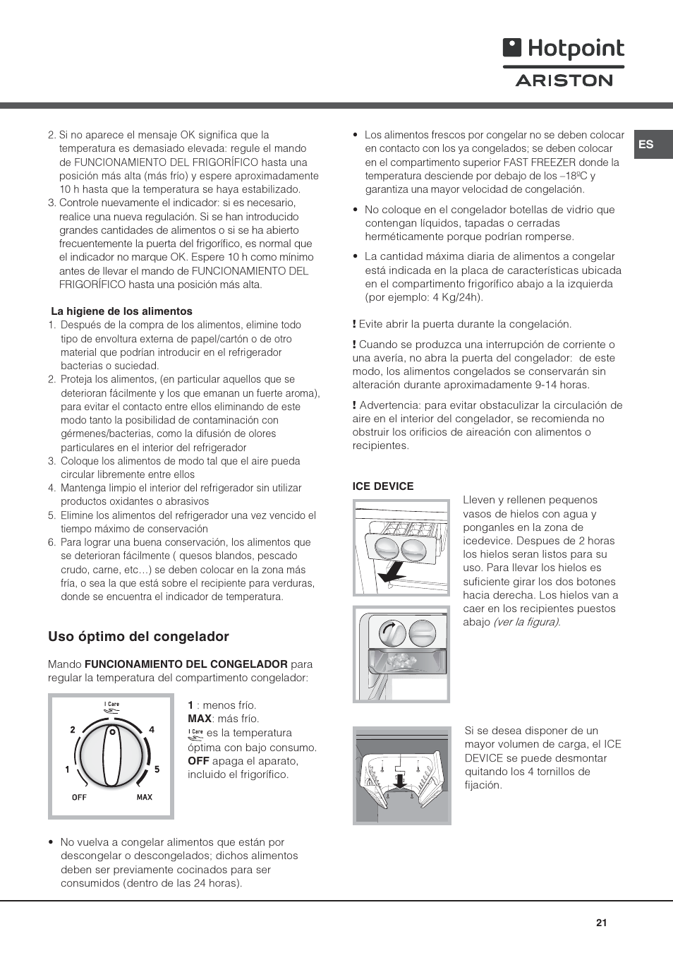 Uso óptimo del congelador | Hotpoint Ariston Doble puerta NMTM 1921 FWB-HA User Manual | Page 29 / 32