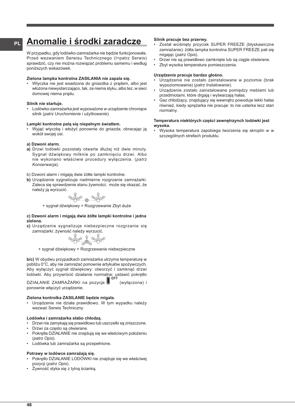 Anomalie i środki zaradcze | Hotpoint Ariston SBLxxxxNF User Manual | Page 48 / 52