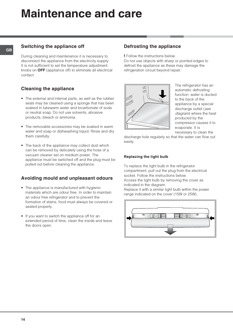 Maintenance and care | Hotpoint Ariston Una puerta SDS 1722 J-HA User Manual | Page 14 / 88