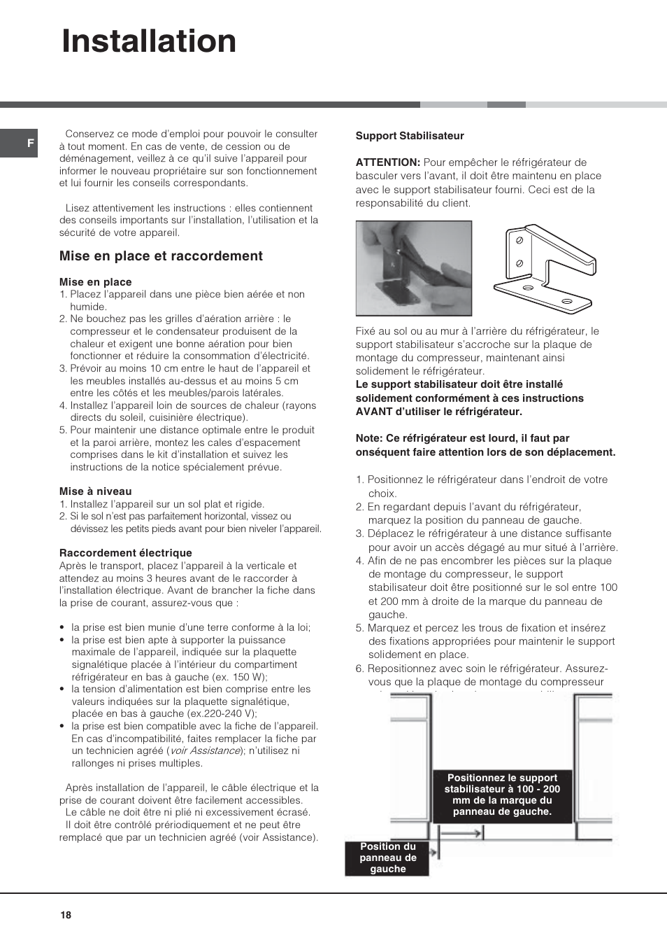 Installation, Mise en place et raccordement | Hotpoint Ariston Una puerta SDS 1722 J-HA User Manual | Page 18 / 88