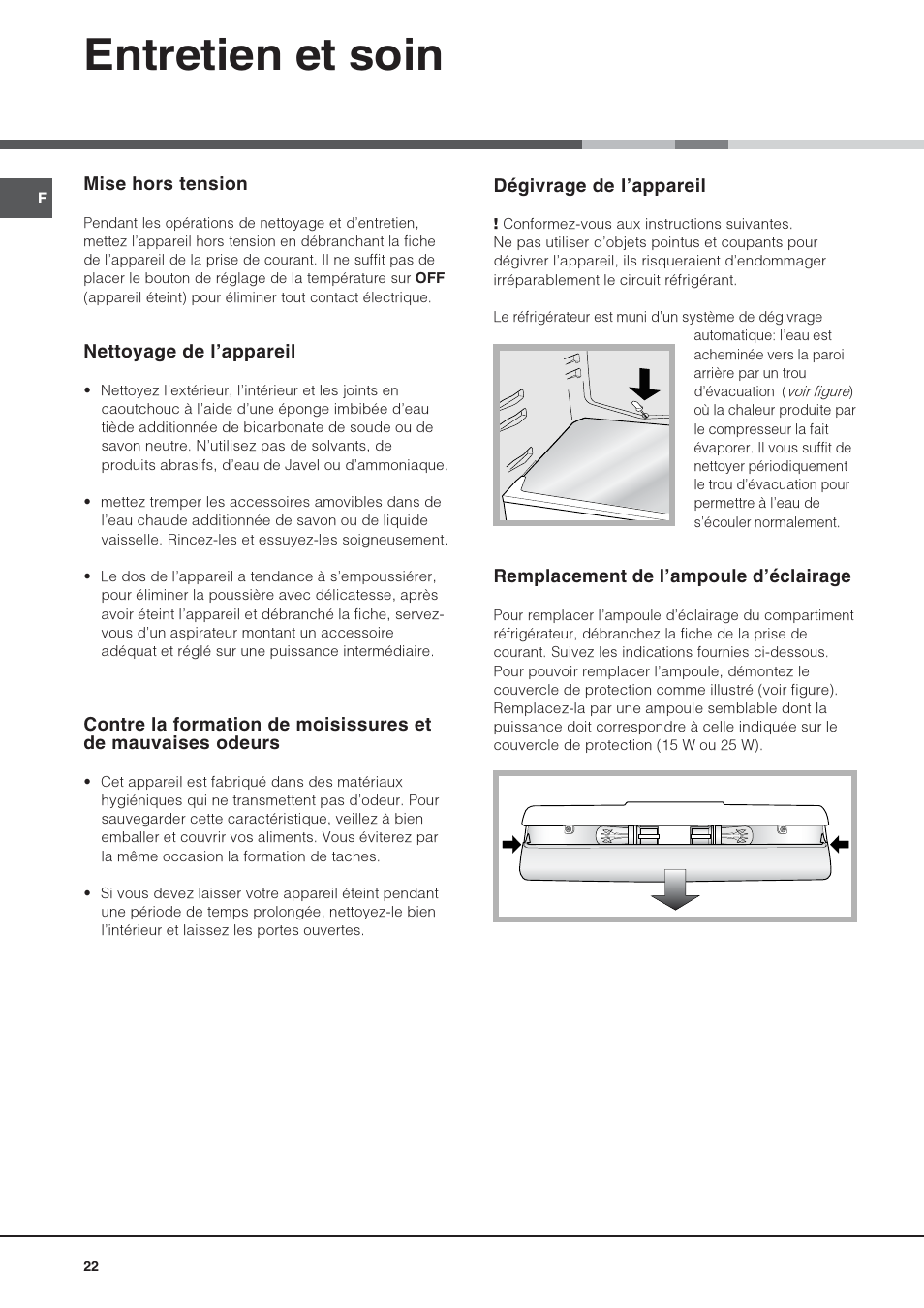 Entretien et soin | Hotpoint Ariston Una puerta SDS 1722 J-HA User Manual | Page 22 / 88