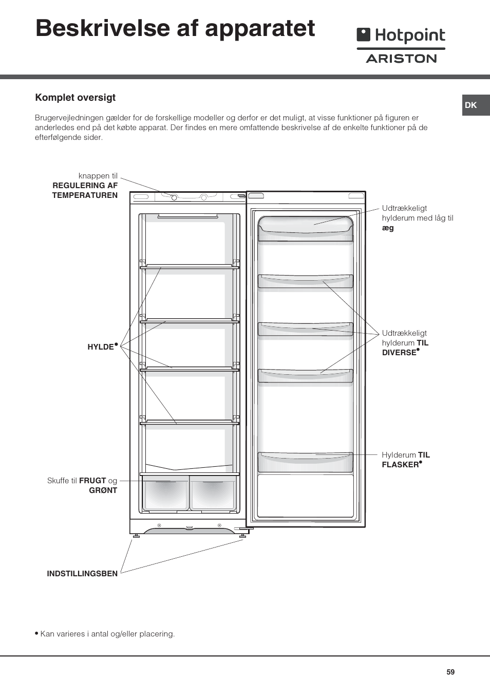 Beskrivelse af apparatet | Hotpoint Ariston Una puerta SDS 1722 J-HA User Manual | Page 59 / 88