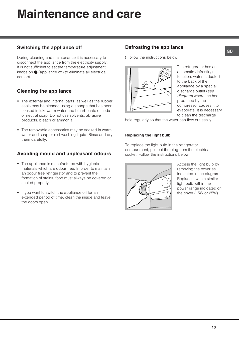Maintenance and care | Hotpoint Ariston Bajo encimera BTS 1622-HA User Manual | Page 13 / 48