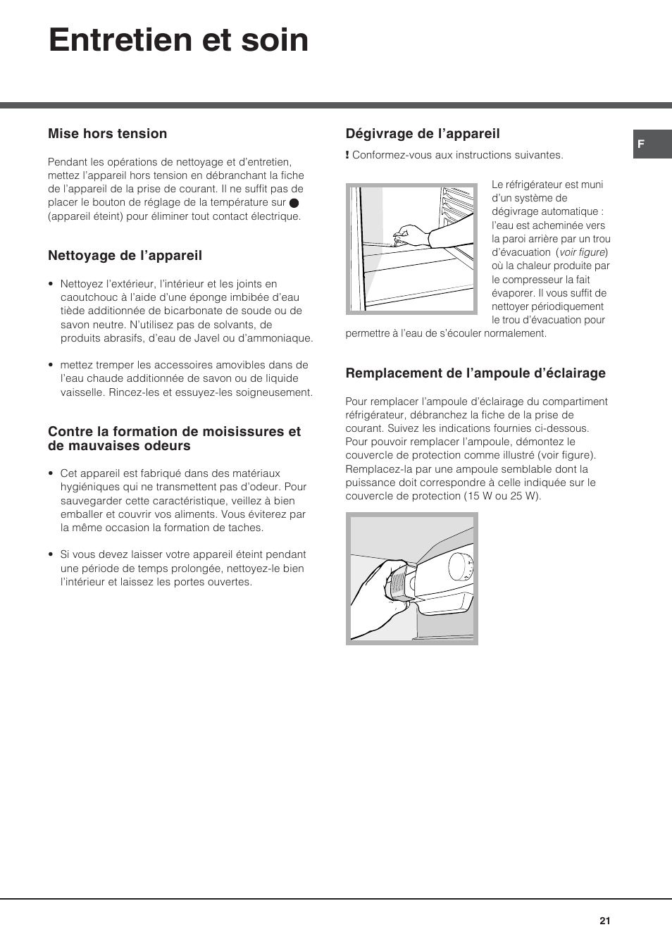 Entretien et soin | Hotpoint Ariston Bajo encimera BTS 1622-HA User Manual | Page 21 / 48