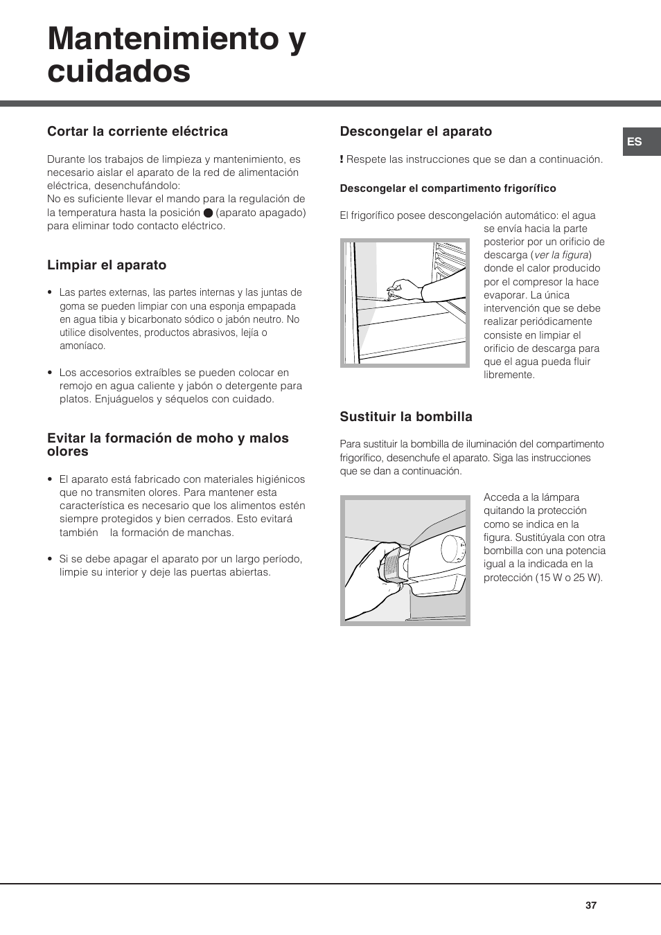 Mantenimiento y cuidados | Hotpoint Ariston Bajo encimera BTS 1622-HA User Manual | Page 37 / 48