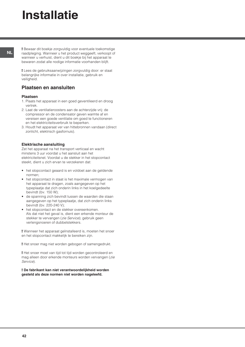 Installatie, Plaatsen en aansluiten | Hotpoint Ariston Bajo encimera BTS 1622-HA User Manual | Page 42 / 48